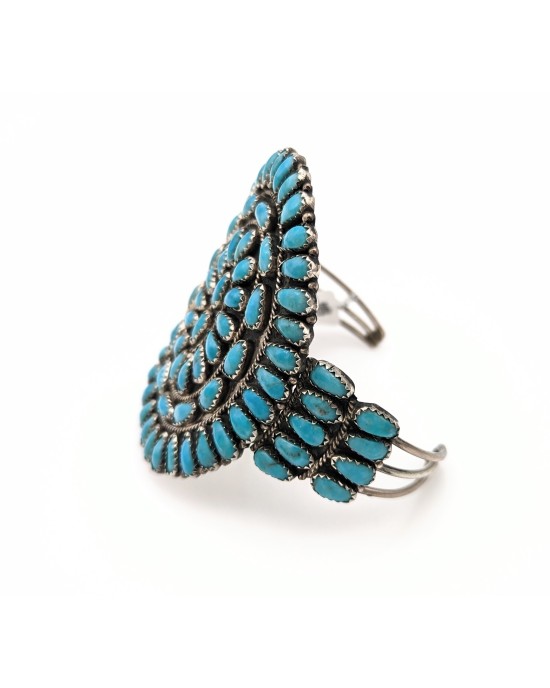 Navajo Lee Brown Sterling Silver & Turquoise Cluster Cuff Bracelet